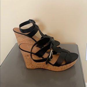 Franco Sarto Black Strap Cork Wedge Heels